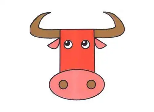 卡通可爱公牛牛头表情简笔画图片教程彩色