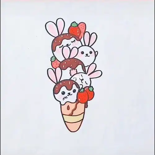 简笔画教程草莓兔兔冰淇淋