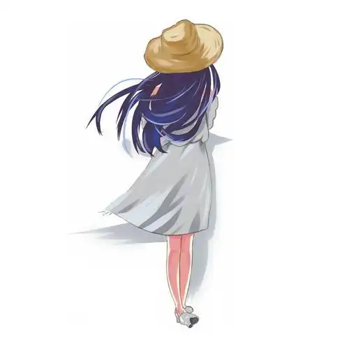 的白色长裙女孩背影手绘插画4805741psd图片免抠素材 人物素材-第1张