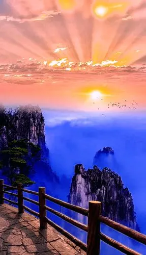 日出东方催人醒不及晚霞懂我心辞别在无相见日终是一人度春秋人间仙境