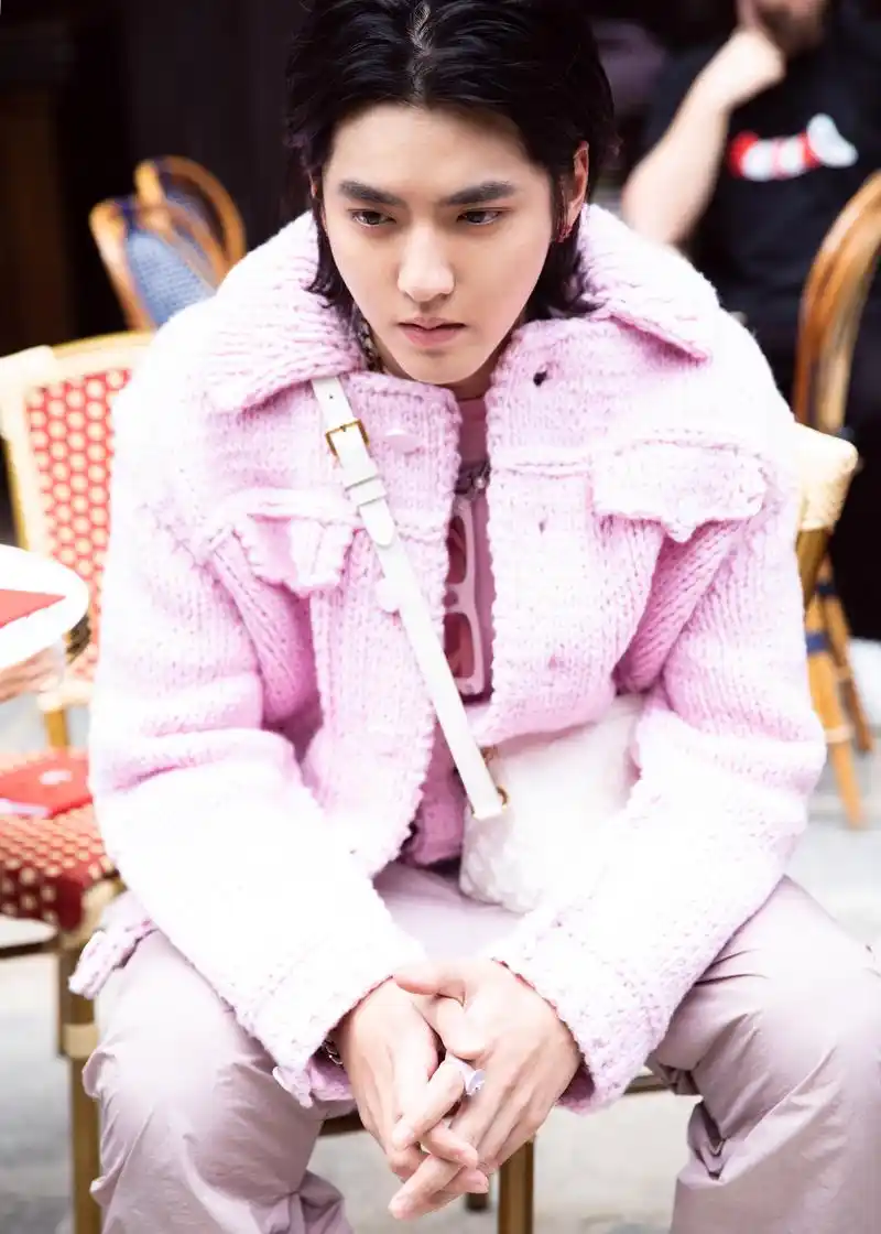 路易威登品牌代言人吴亦凡身着2020春夏系列粉色针织毛衣,亮相路易