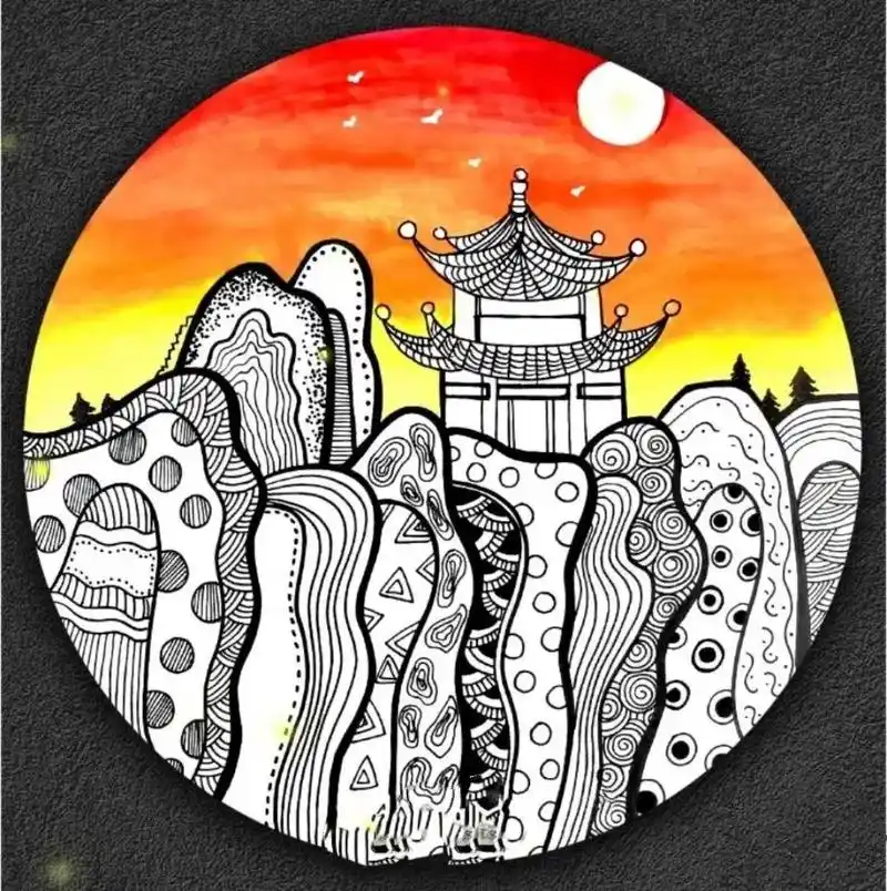 线描画《横看成岭侧成峰》年龄6-8岁."横看成岭侧成峰,远近 - 抖音