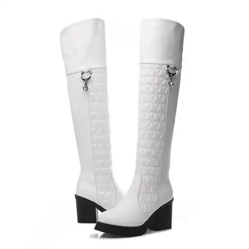 邻家天使冬季长筒女靴高筒女鞋电镀修身显瘦过膝长靴百搭高跟鞋819-3