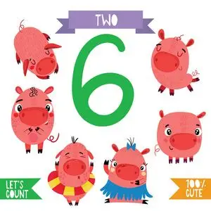 数字的汇集与动物.从1到 10设置为孩子学习计数和写照片