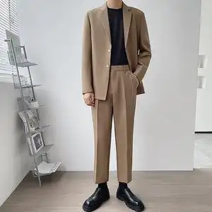 轻熟风垂感休闲西装男韩版青年宽松西服套装春秋潮流帅气搭配衣服