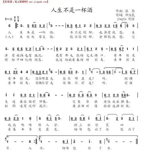 《人生不是一杯酒(蒋大为独唱系列22)》简谱
