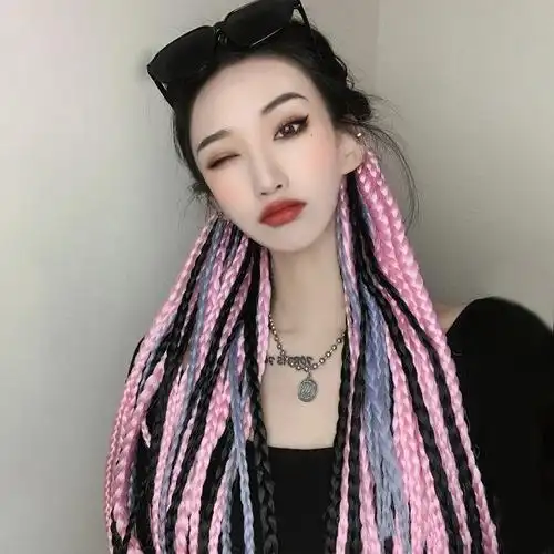 脏辫马尾欧美假发女夏双马尾嘻哈街舞渐变编发神器绑带式麻花长辫