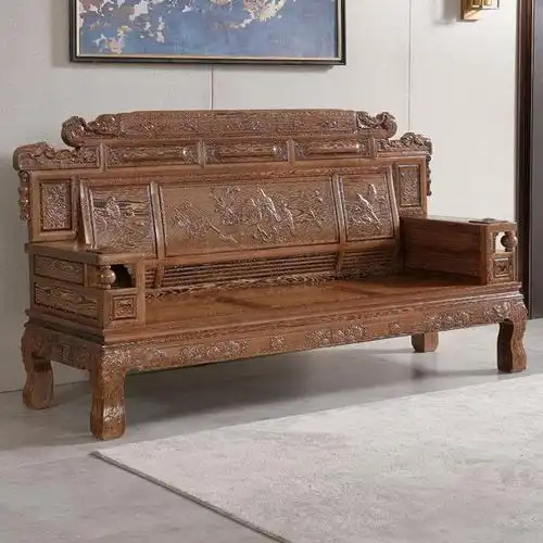 红木家具客厅鸡翅木沙发三人位象头万字财源滚滚喜从天降全实木