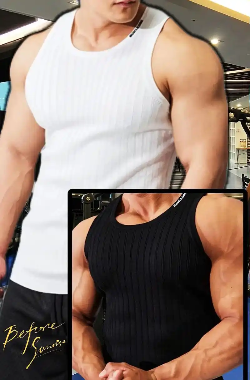 肌肉狗训练运动背心!男士针织弹力透气无袖坎肩!紧身健身背心! - 抖音