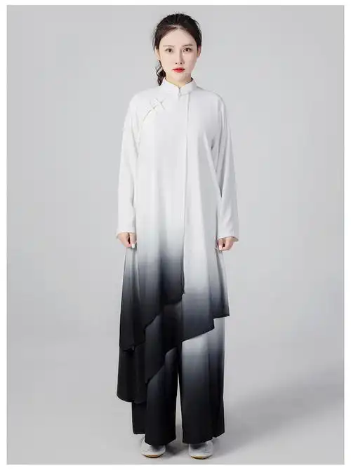 水墨渐变色太极服女武术表演服男女太极拳练功服春夏套装女 渐变色