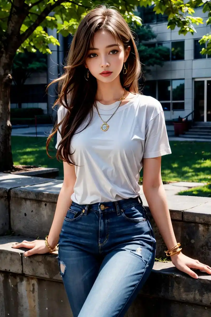 身材牛仔裤t恤的气质女孩#紧身牛仔裤美女# #ai# #ai美女