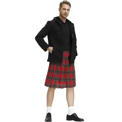 m-xl男士格子裙 苏格兰节日裙男装格纹百褶裙男生裙 舞台表演短裙