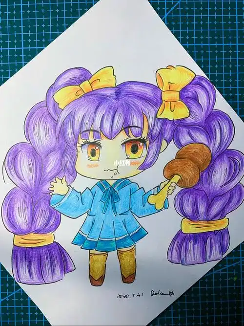 贪吃小美眉彩铅动漫人物手绘