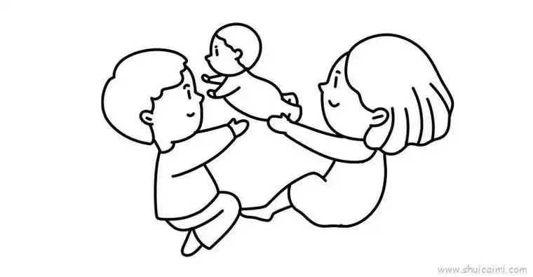 一家人简笔画大全爸爸妈妈在一起我爱我的一家人卡通涂色就不会-红豆