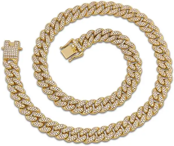 古巴链,icedata 嘻哈链,13mm 宽 aaa  水钻锌合金古巴男士链