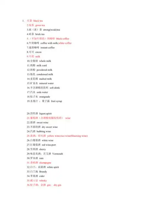 各种饮料的英文名称docx