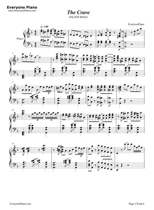 the crave-海上钢琴师插曲爵士版五线谱预览1