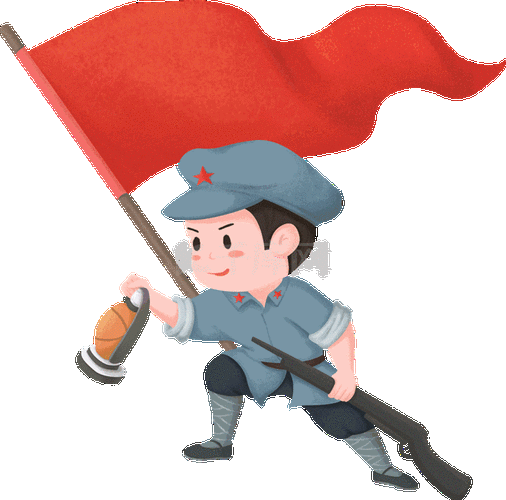八一建军军士兵拿着枪和油灯的革命战士红旗动图gif建军