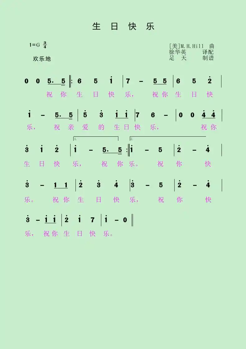 《生日快乐》简谱