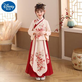 迪士尼儿童古风襦裙秋款女童超仙古装改良女孩汉服中国风唐装连衣裙