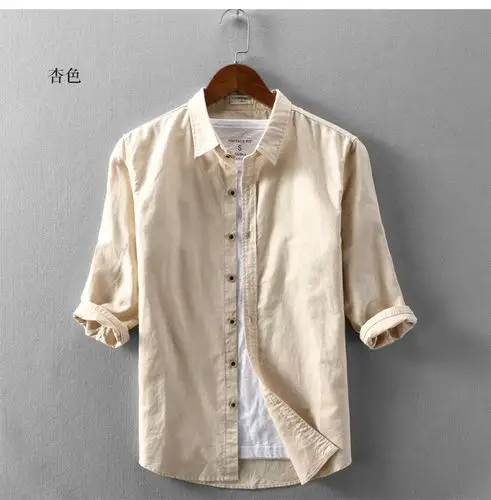 麻布衣服男棉麻布衬衣男装七分中袖亚麻衬衫日系复古宽松休闲外穿上