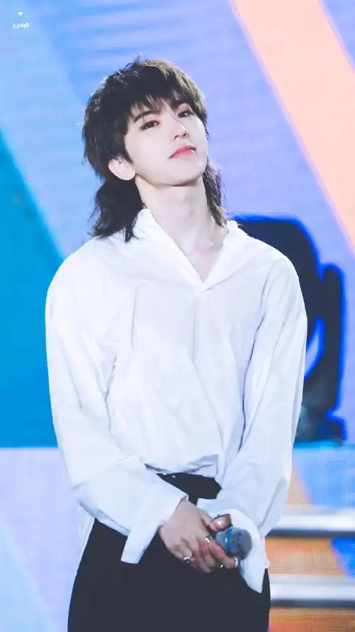 是夜晚月下散发的亮光狮子头发型好阔爱@蔡徐坤