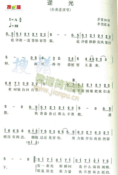 逆光(二字歌谱)1