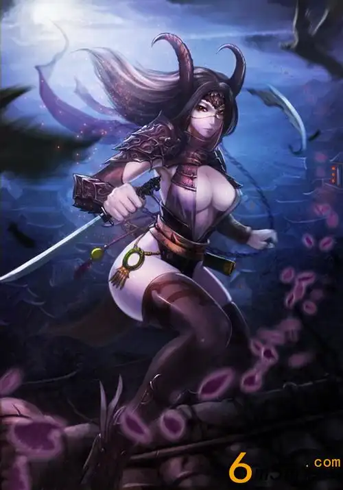 羊角蒙面女刺客游戏角色暗夜中穿梭的精品原画插画