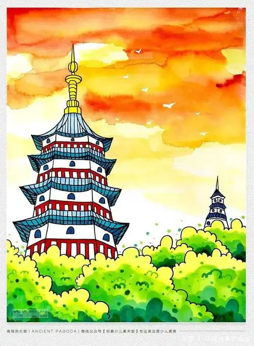 儿童画教程探寻中国传统古建筑巍然屹立的古塔