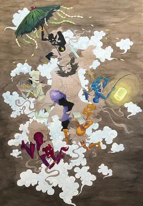 手绘五鬼闹钟馗