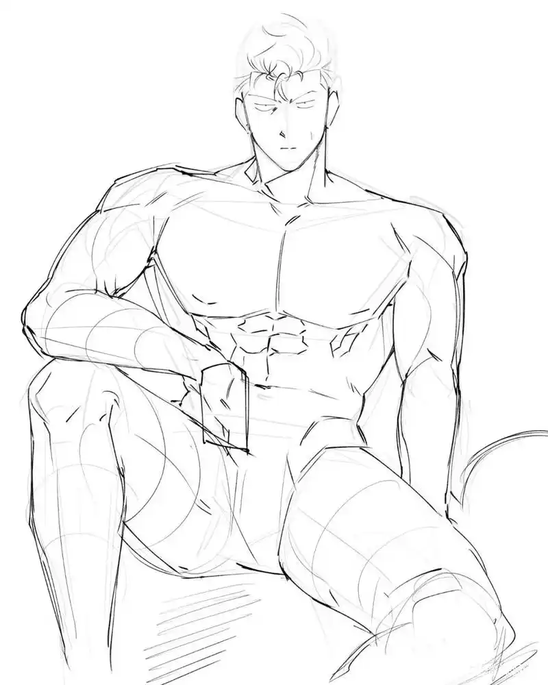 「绘画素材」撕~这才是猛男!一组男性肌肉线稿练习参考