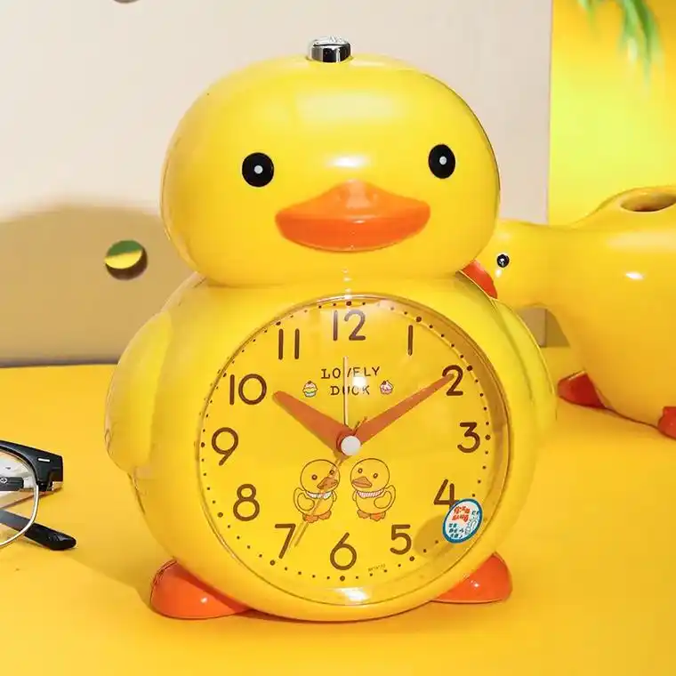 卡通可爱小黄鸭闹钟学生用会说话闹铃儿童卧室起床桌面静音时钟 - 抖