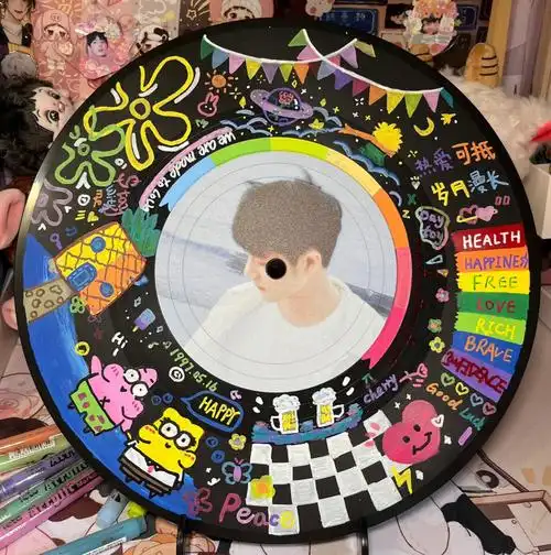 网易云黑胶唱片涂鸦  #涂鸦  #丙烯画  #手绘