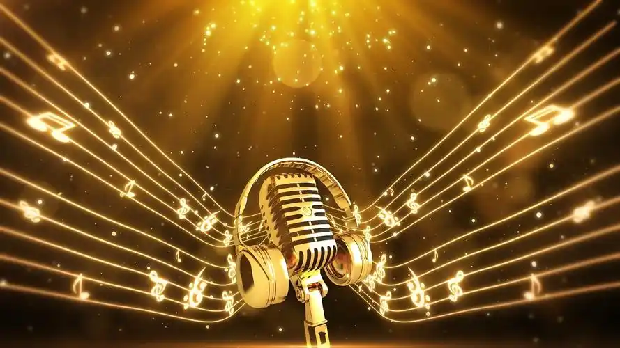 大气金色歌唱比赛金话筒乐谱舞台背景唱歌舞台背景