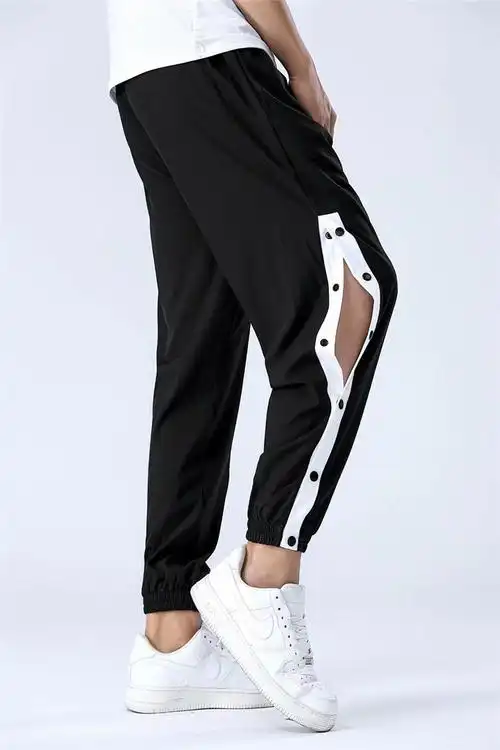 侧面排扣裤男纽扣裤子出场cba篮球训练扯裤半开扣春秋款运动长裤