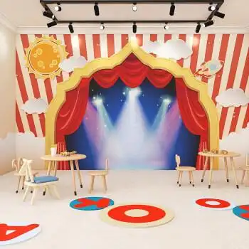 儿童舞台装饰墙布创意卡通幼儿园表演幕布口才班小主持背景墙壁纸