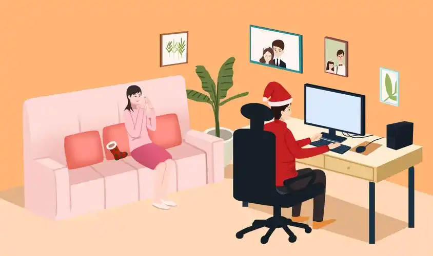 家里情侣夫妻日常生活方式温馨插画