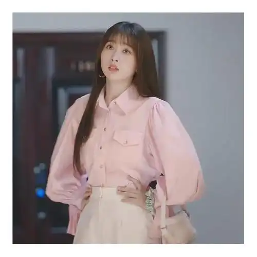虞书欣同款衣服两个人的小森林虞书欣虞美人同款衣服粉色泡泡袖衬衫