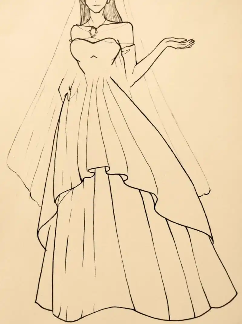 美女婚纱黑白简笔画