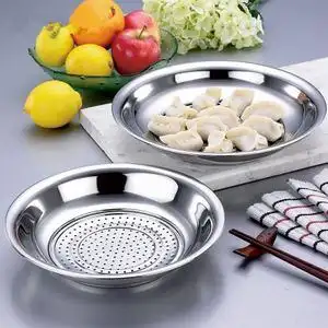 不锈钢饺子盘饺盘 沥水水饺盘不锈钢盘双层盘子圆盘平盘 送果盘