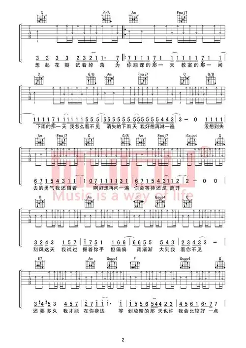 晴天吉他谱c调版本包含说唱部分高度还原