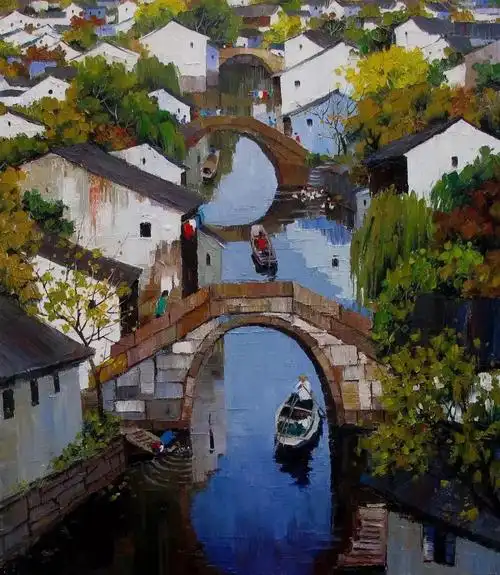 画师:张振家#笔记灵感  #油画  #江南  #丙烯画