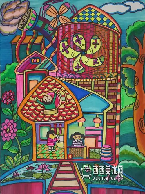 儿童获奖科幻画《新型能源屋》赏析