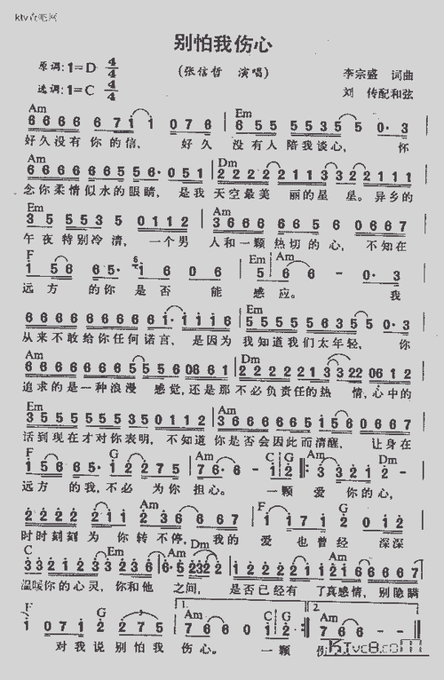 别怕我伤心_歌谱简谱_哆来咪123曲谱网