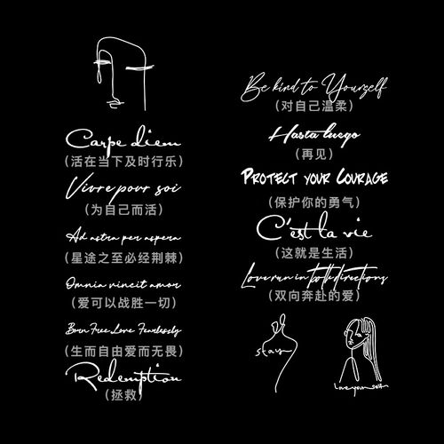 纹身贴洗不掉不反光 uliao 14张英文句子草本纹身贴防水手臂洗不掉不