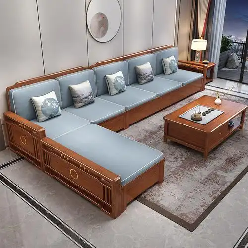 实木沙发组合新中式客厅胡桃木家具全套冬夏两用储物沙发3人位贵妃榻