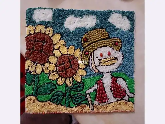 点状材料贴画 #学前教育手工  #豆子  #综合材料手工作品