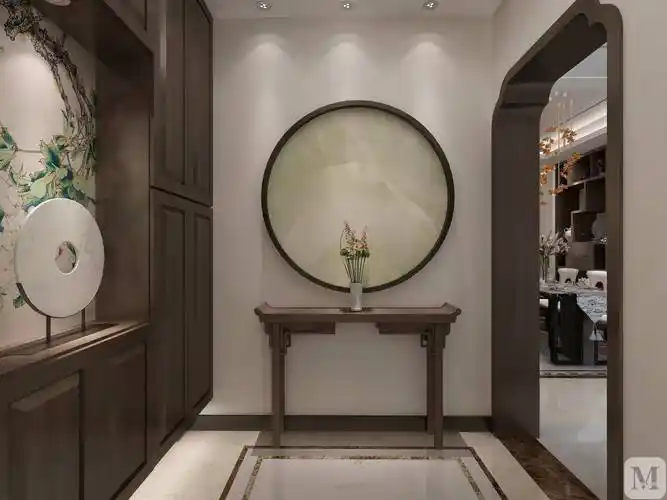 中式景色玄关图片(中式玄关背景墙装修效果图2018)