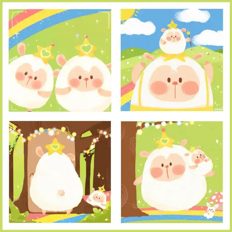 夏日治愈插画一只羊两只羊