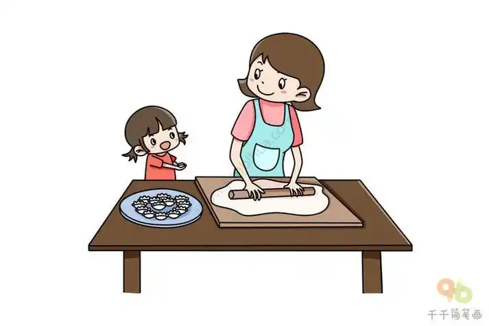 儿童包饺子简笔画可爱